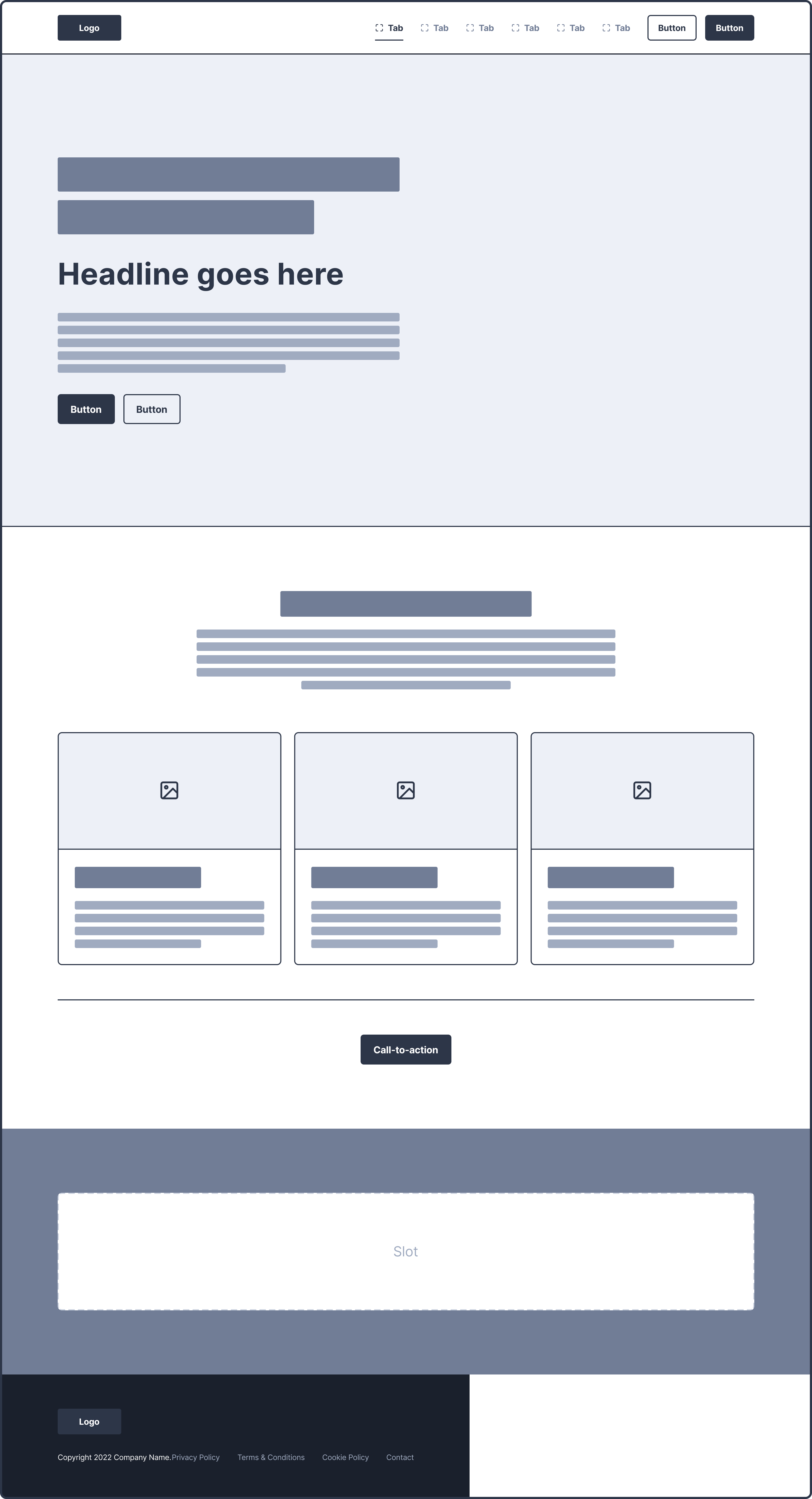 D Tulip Couture desktop wireframe showing homepage structure and section flow.